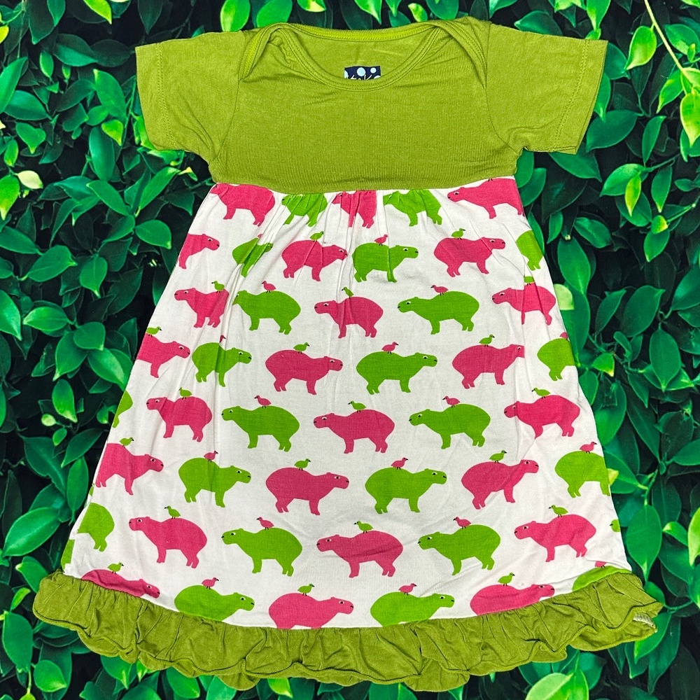 KicKee Pants Capybara Short Sleeve Swing Dress Size 6-12 Months EUC